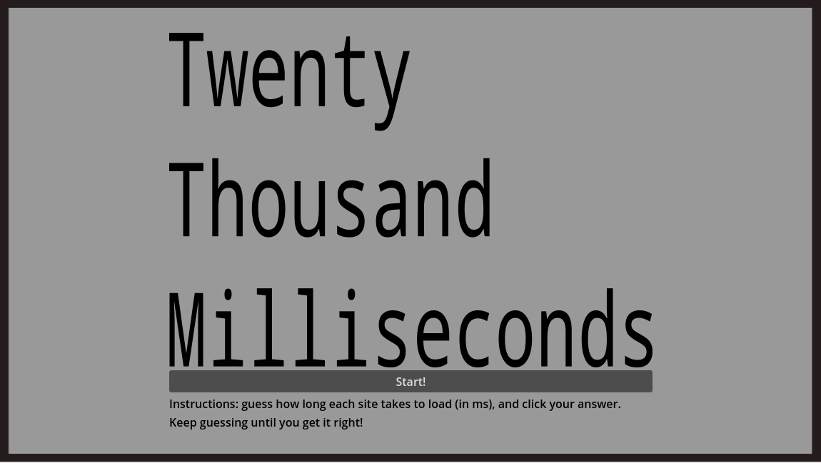title screen from the game 'twenty thousand milliseconds'